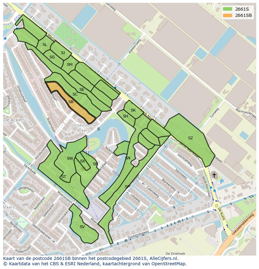 Afbeelding van het postcodegebied 2661 SB op de kaart.