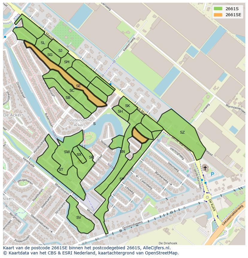 Afbeelding van het postcodegebied 2661 SE op de kaart.