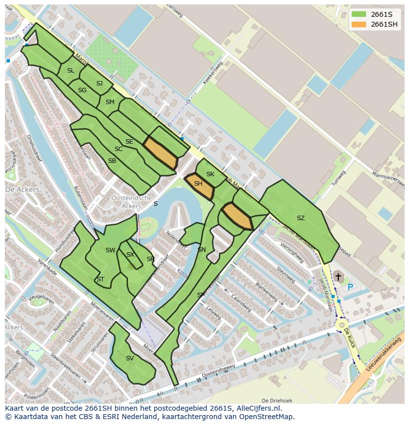 Afbeelding van het postcodegebied 2661 SH op de kaart.