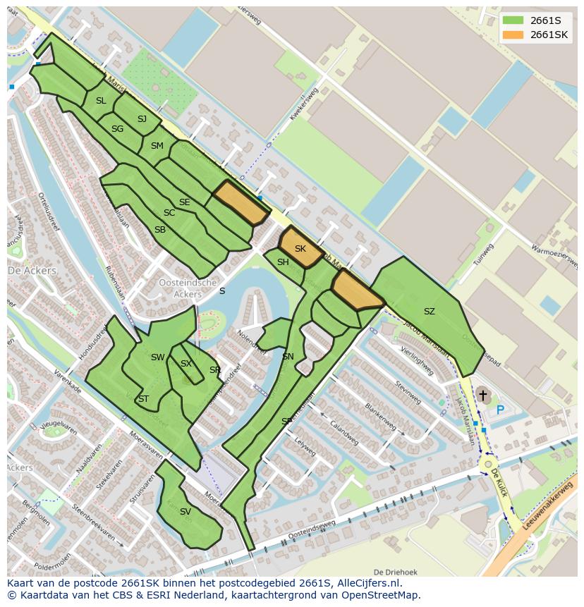 Afbeelding van het postcodegebied 2661 SK op de kaart.