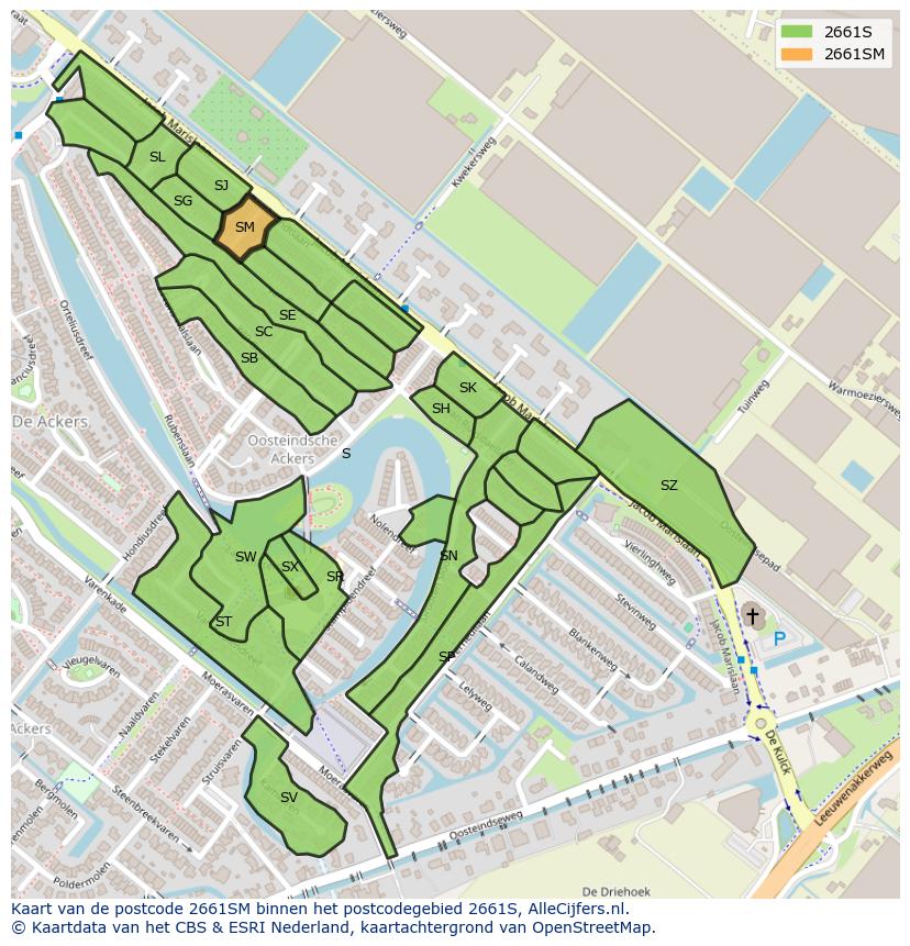Afbeelding van het postcodegebied 2661 SM op de kaart.