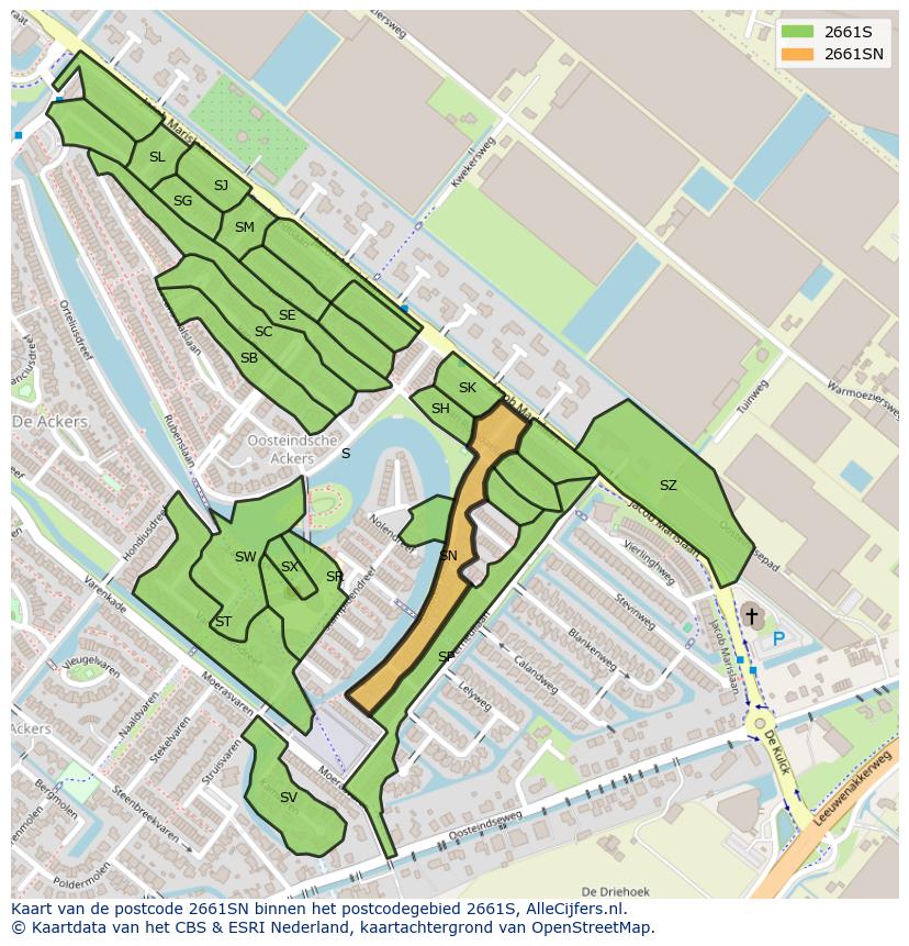 Afbeelding van het postcodegebied 2661 SN op de kaart.