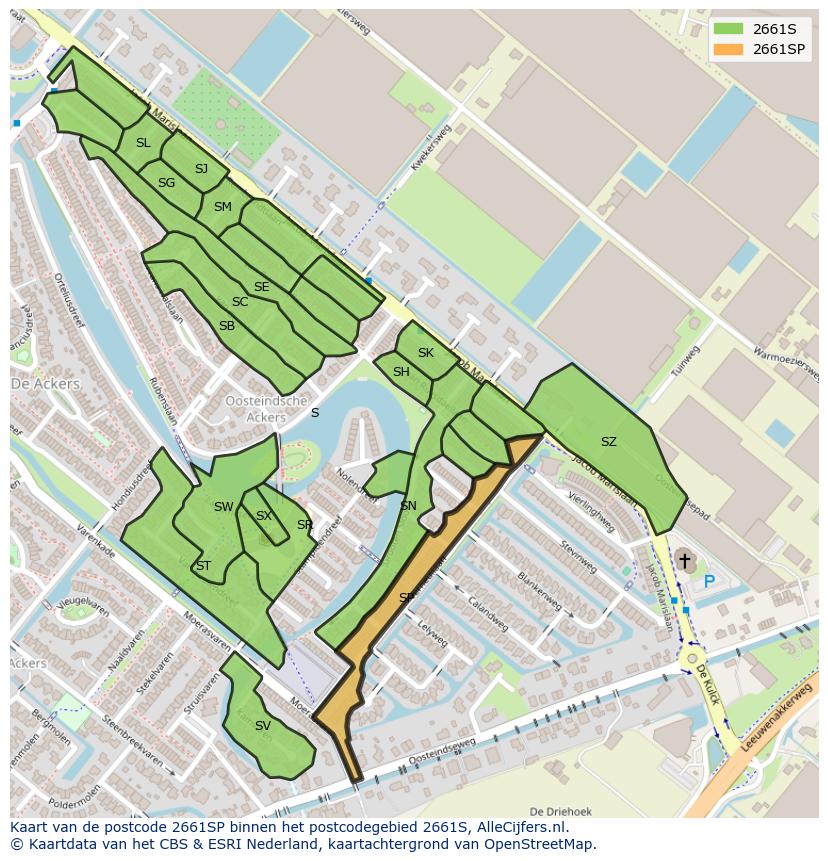 Afbeelding van het postcodegebied 2661 SP op de kaart.