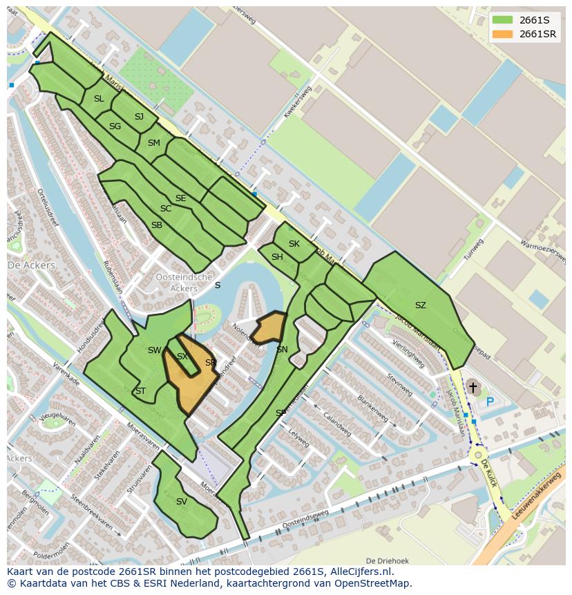 Afbeelding van het postcodegebied 2661 SR op de kaart.