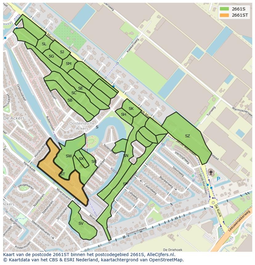 Afbeelding van het postcodegebied 2661 ST op de kaart.