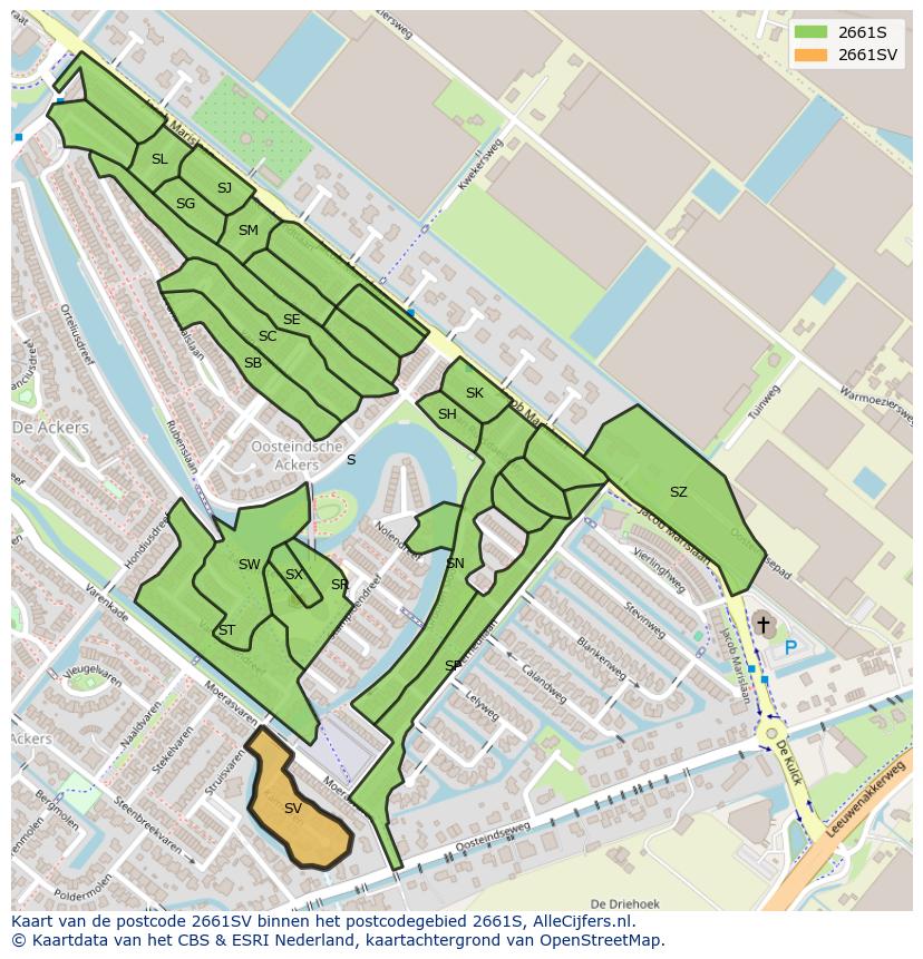 Afbeelding van het postcodegebied 2661 SV op de kaart.