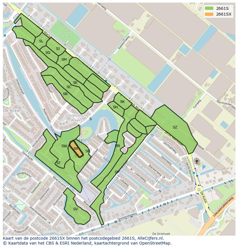 Afbeelding van het postcodegebied 2661 SX op de kaart.
