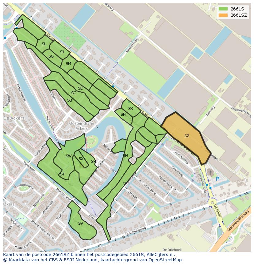 Afbeelding van het postcodegebied 2661 SZ op de kaart.