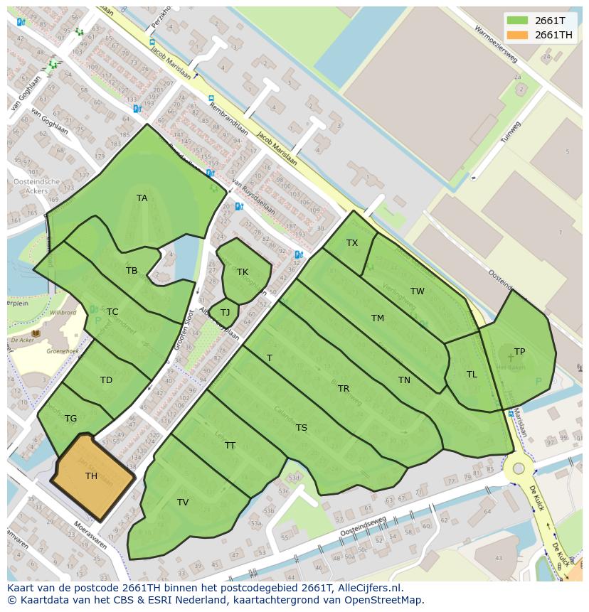 Afbeelding van het postcodegebied 2661 TH op de kaart.