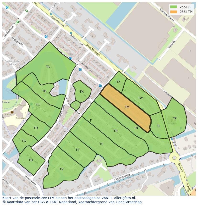 Afbeelding van het postcodegebied 2661 TM op de kaart.
