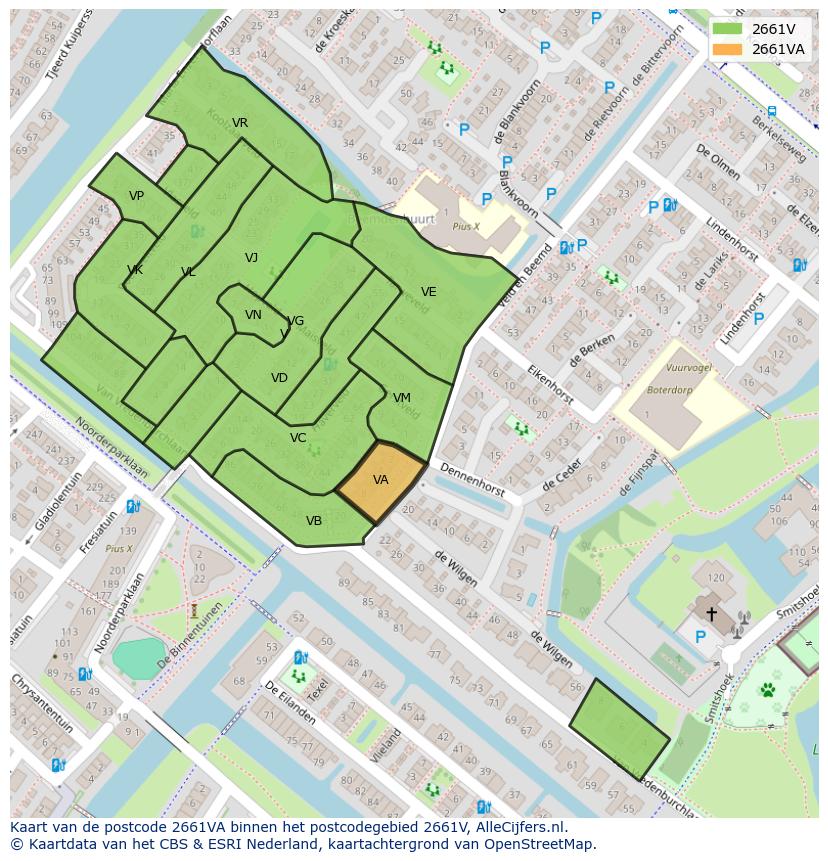 Afbeelding van het postcodegebied 2661 VA op de kaart.
