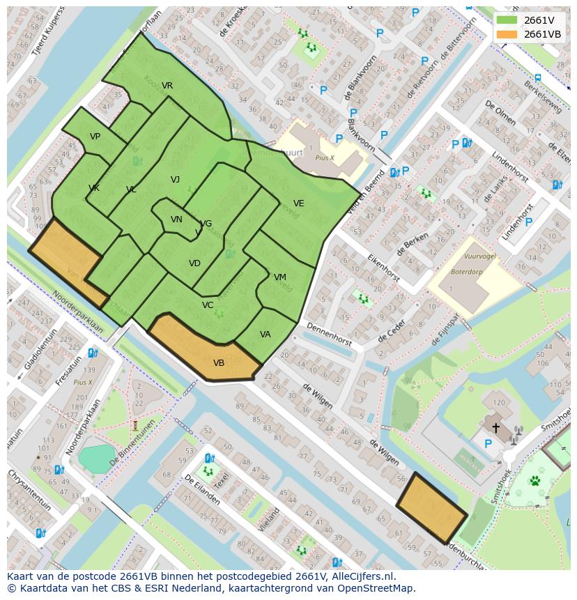Afbeelding van het postcodegebied 2661 VB op de kaart.
