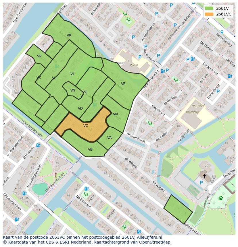 Afbeelding van het postcodegebied 2661 VC op de kaart.