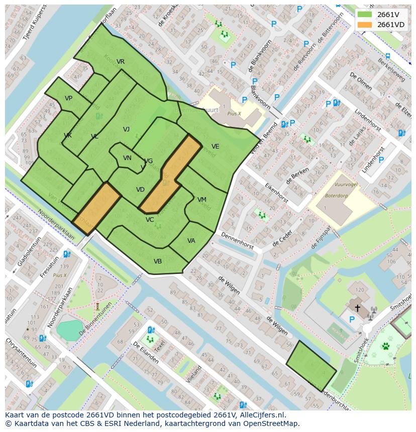Afbeelding van het postcodegebied 2661 VD op de kaart.