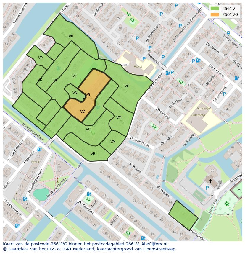 Afbeelding van het postcodegebied 2661 VG op de kaart.