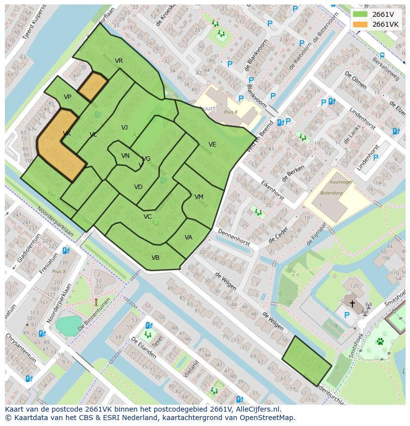 Afbeelding van het postcodegebied 2661 VK op de kaart.