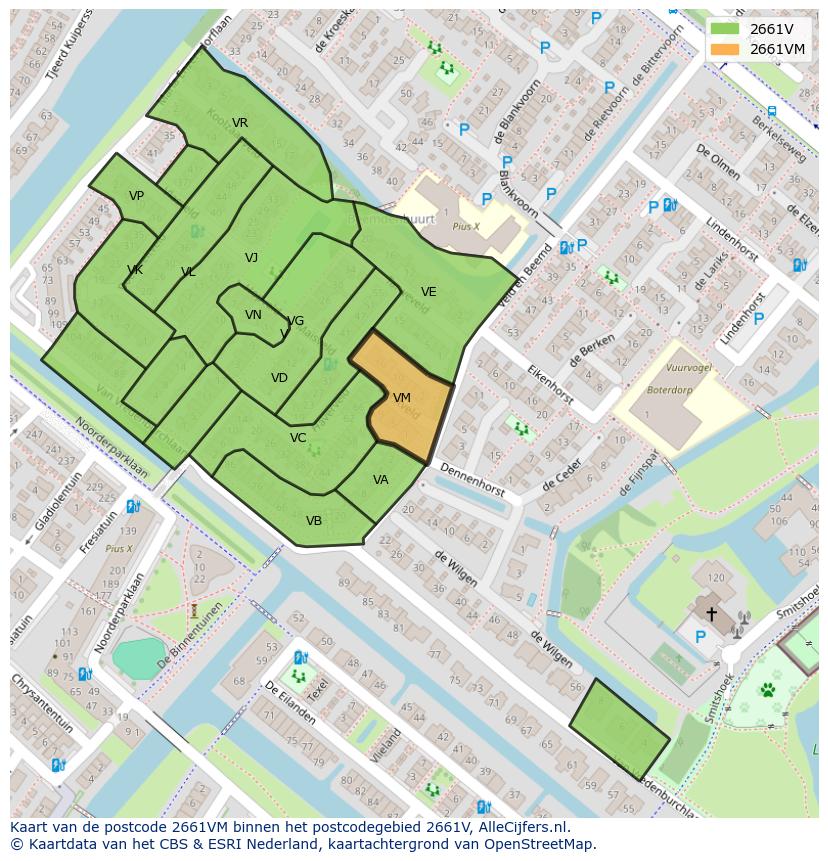 Afbeelding van het postcodegebied 2661 VM op de kaart.