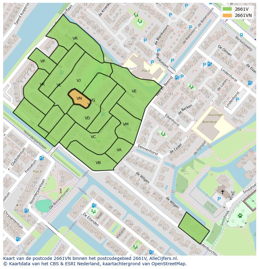 Afbeelding van het postcodegebied 2661 VN op de kaart.