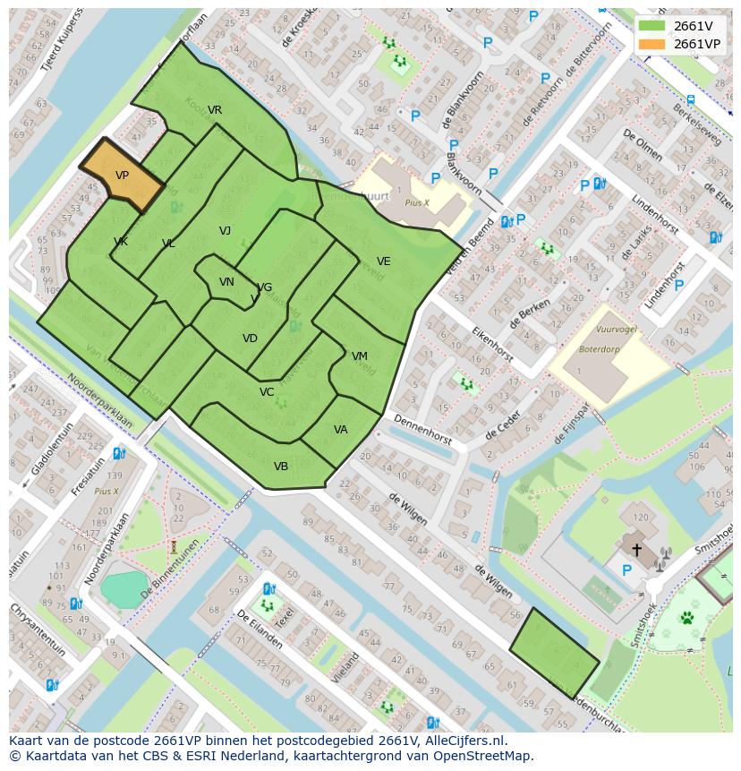 Afbeelding van het postcodegebied 2661 VP op de kaart.