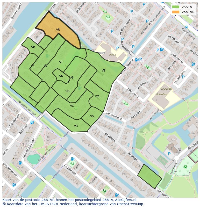 Afbeelding van het postcodegebied 2661 VR op de kaart.