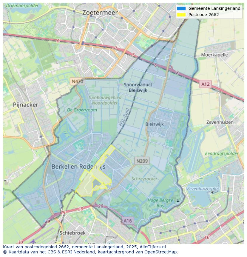 Afbeelding van het postcodegebied 2662 op de kaart.