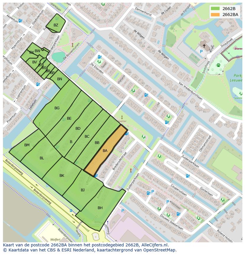 Afbeelding van het postcodegebied 2662 BA op de kaart.