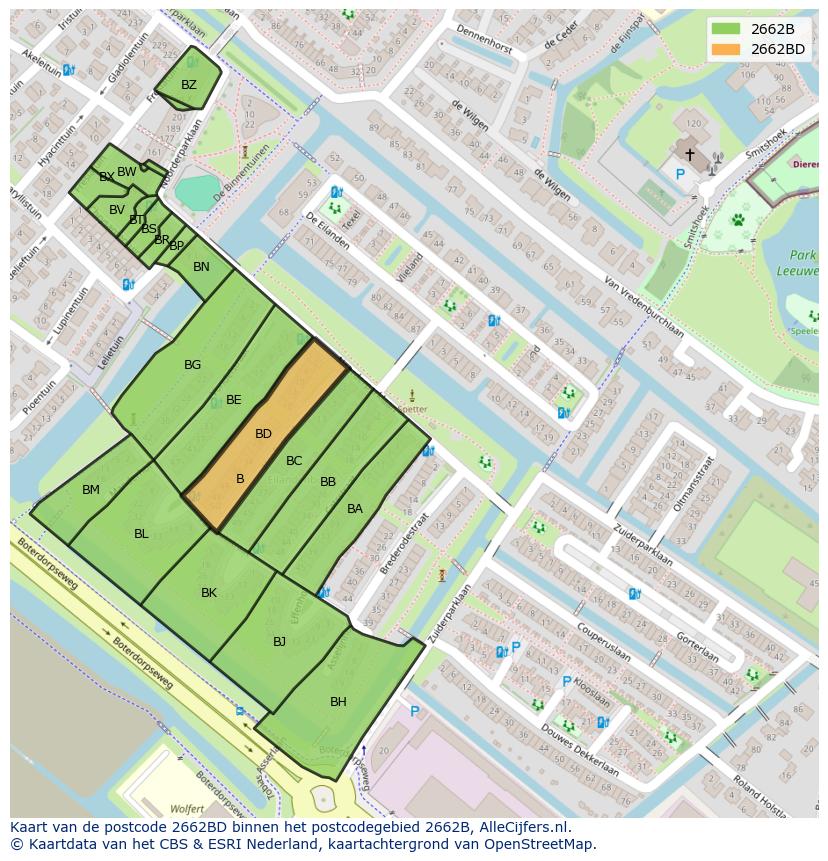 Afbeelding van het postcodegebied 2662 BD op de kaart.