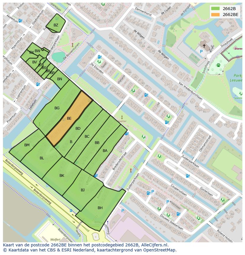 Afbeelding van het postcodegebied 2662 BE op de kaart.