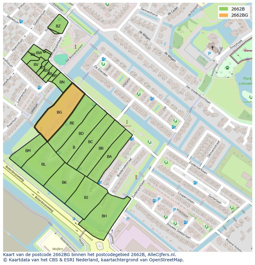 Afbeelding van het postcodegebied 2662 BG op de kaart.
