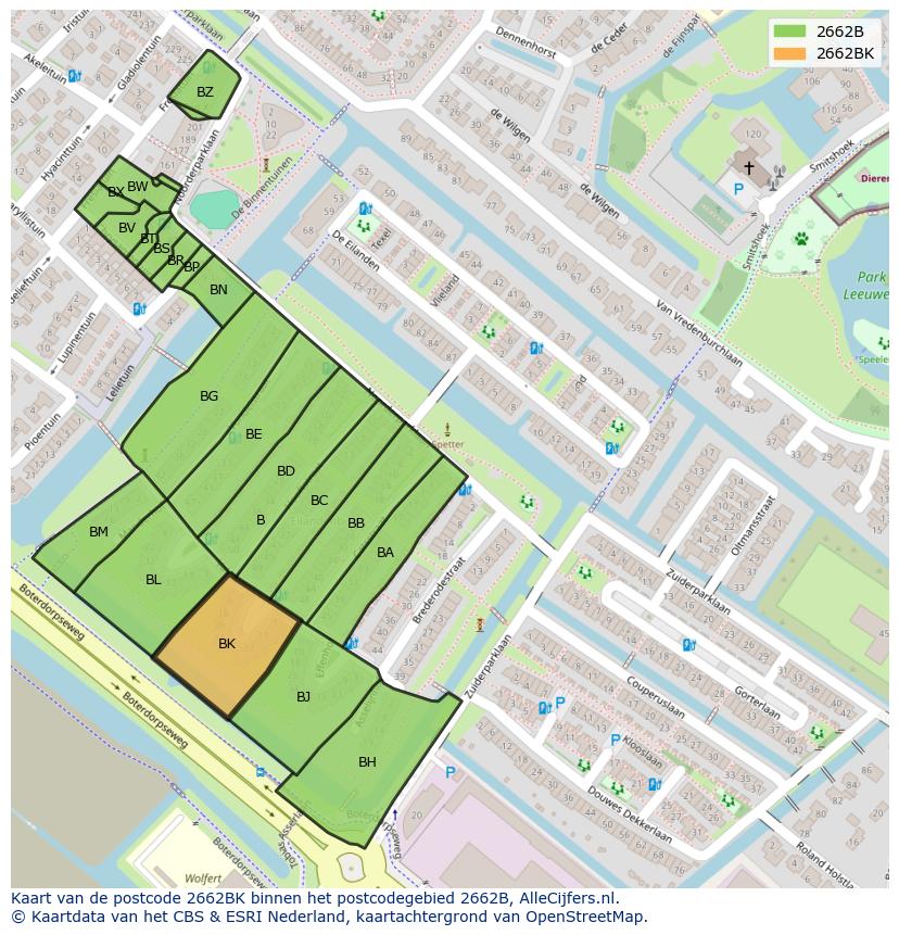 Afbeelding van het postcodegebied 2662 BK op de kaart.