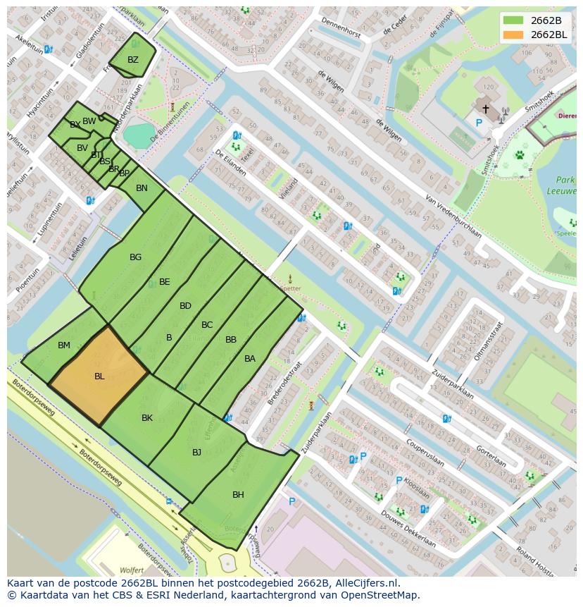 Afbeelding van het postcodegebied 2662 BL op de kaart.