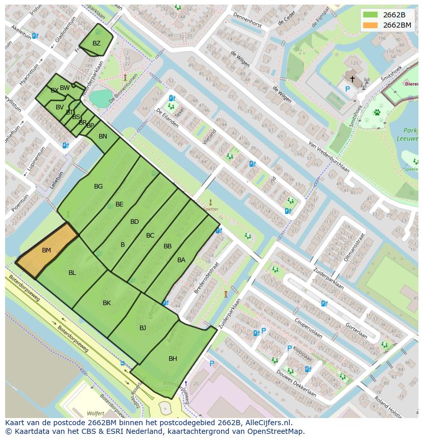 Afbeelding van het postcodegebied 2662 BM op de kaart.