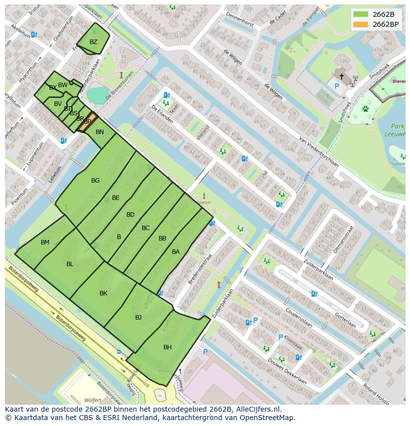 Afbeelding van het postcodegebied 2662 BP op de kaart.