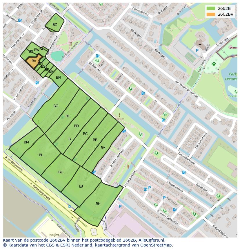 Afbeelding van het postcodegebied 2662 BV op de kaart.