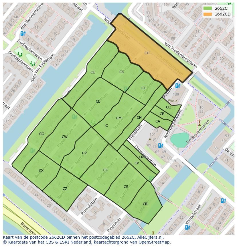 Afbeelding van het postcodegebied 2662 CD op de kaart.