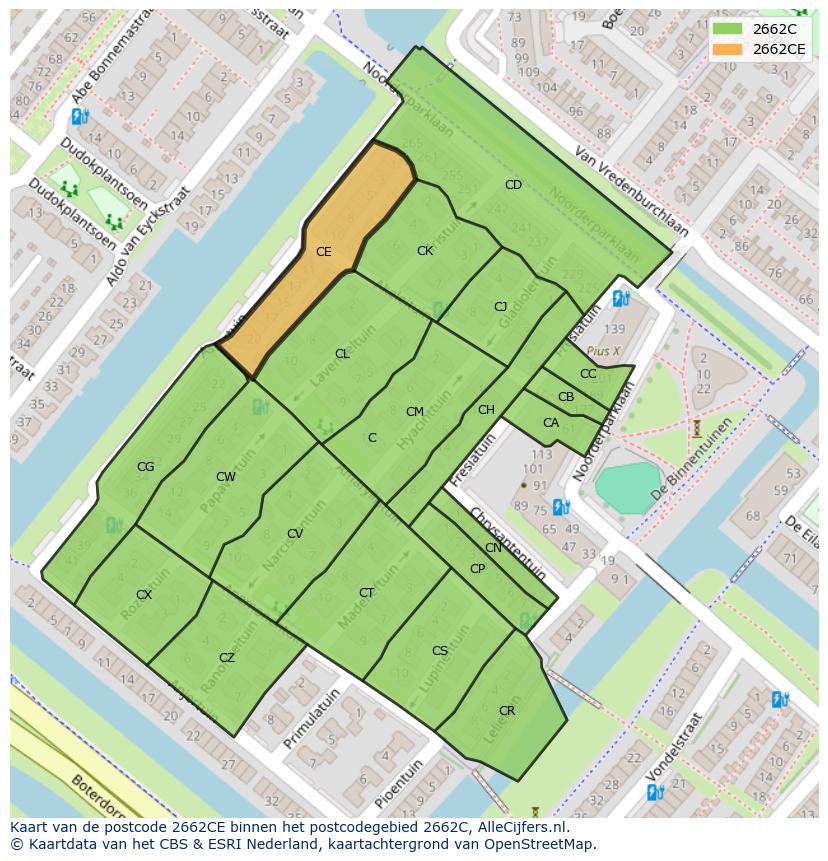 Afbeelding van het postcodegebied 2662 CE op de kaart.