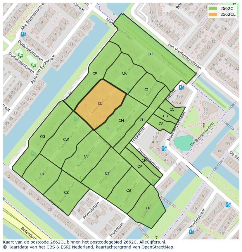 Afbeelding van het postcodegebied 2662 CL op de kaart.