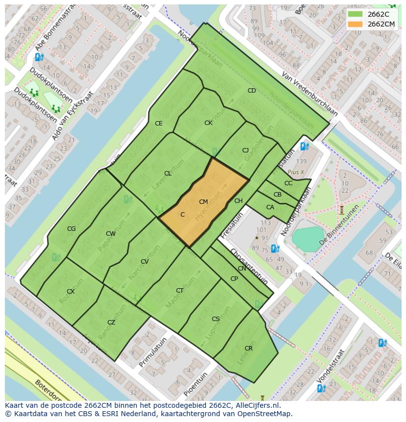 Afbeelding van het postcodegebied 2662 CM op de kaart.