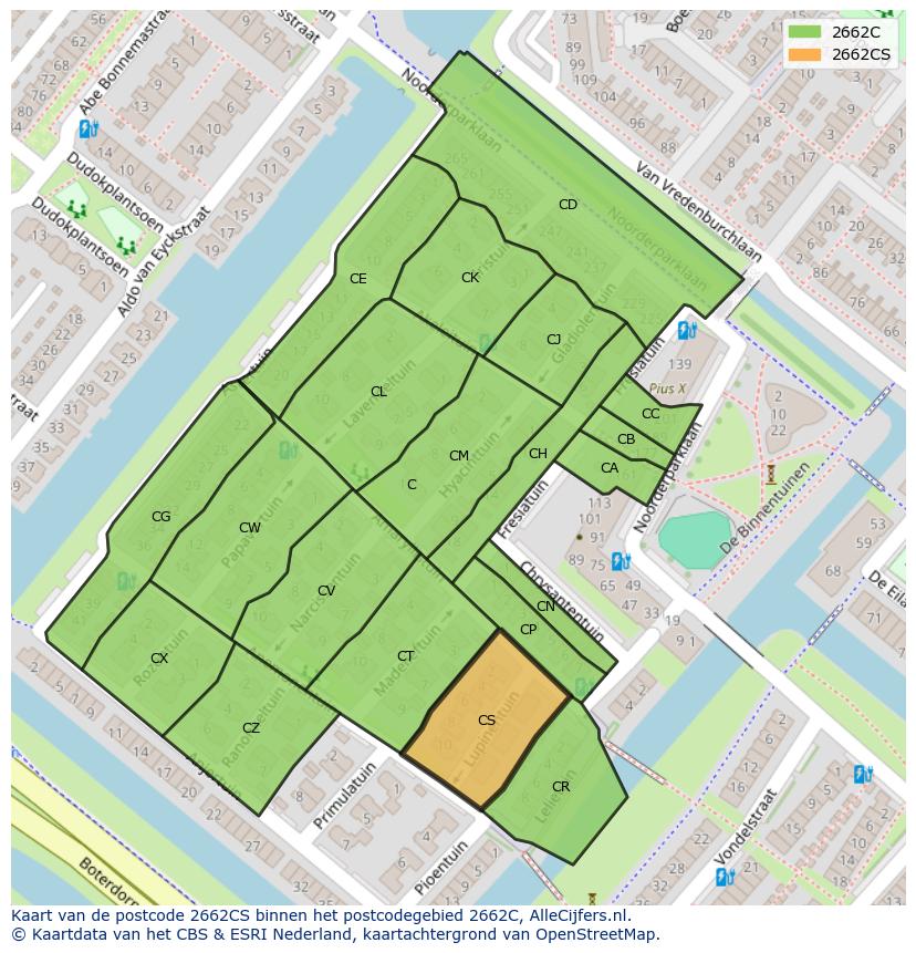 Afbeelding van het postcodegebied 2662 CS op de kaart.