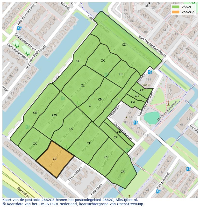 Afbeelding van het postcodegebied 2662 CZ op de kaart.