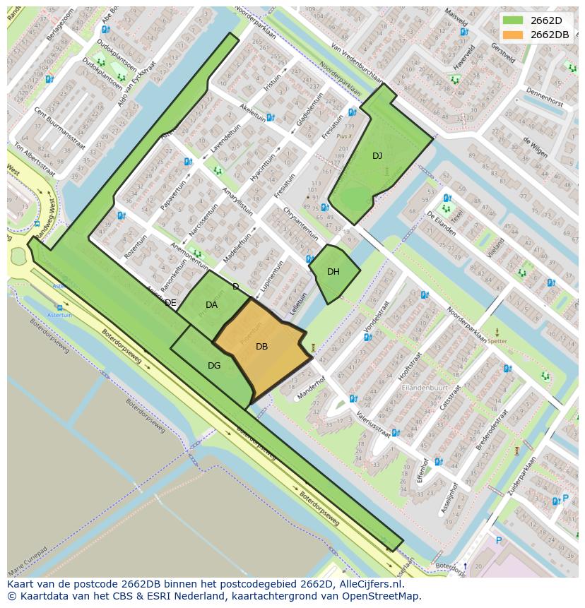 Afbeelding van het postcodegebied 2662 DB op de kaart.