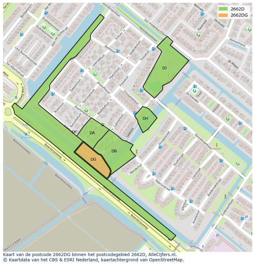Afbeelding van het postcodegebied 2662 DG op de kaart.