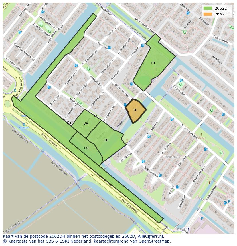 Afbeelding van het postcodegebied 2662 DH op de kaart.