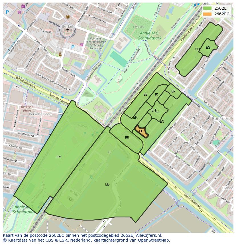 Afbeelding van het postcodegebied 2662 EC op de kaart.