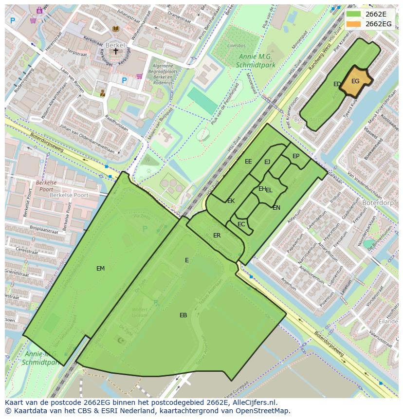 Afbeelding van het postcodegebied 2662 EG op de kaart.