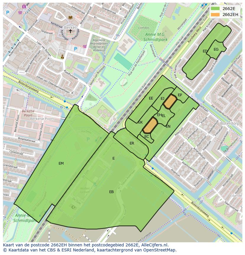 Afbeelding van het postcodegebied 2662 EH op de kaart.
