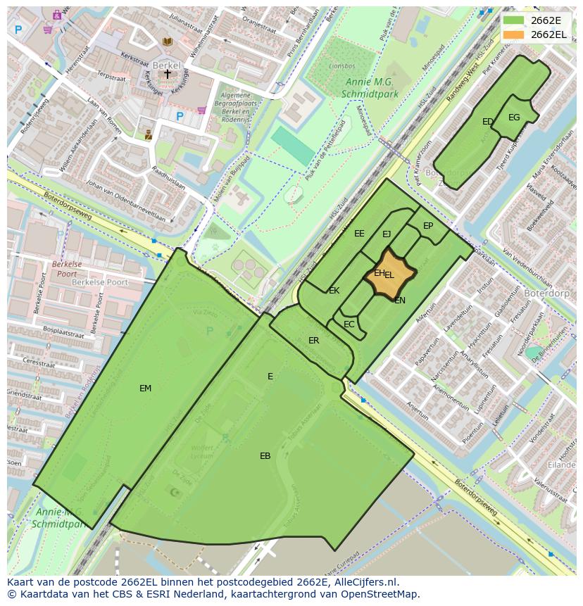 Afbeelding van het postcodegebied 2662 EL op de kaart.