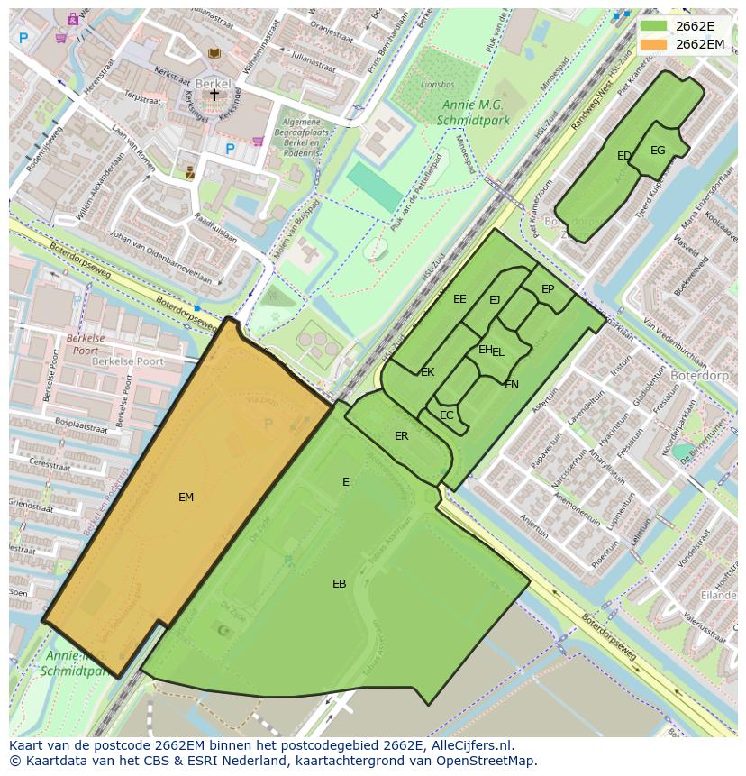 Afbeelding van het postcodegebied 2662 EM op de kaart.