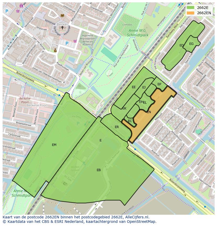 Afbeelding van het postcodegebied 2662 EN op de kaart.