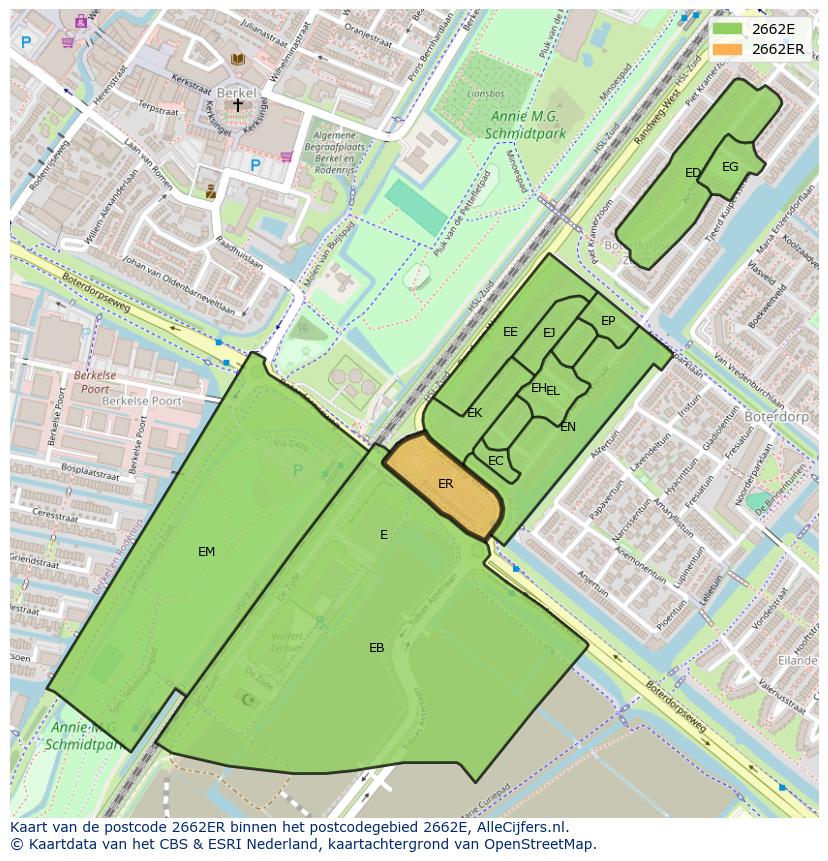 Afbeelding van het postcodegebied 2662 ER op de kaart.